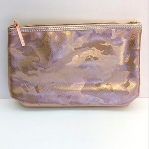 Zip Pouch Rose Gold Metallic Camo Cosmetic Case Makeup Bag Purse Travel Lancome